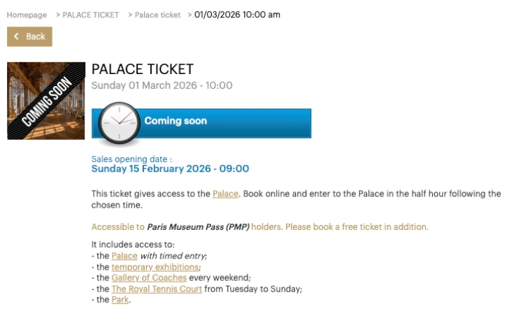 Versailles Palace Official website ticket releases Tickets for future dates are not always available on the Versailles Palace Official website
